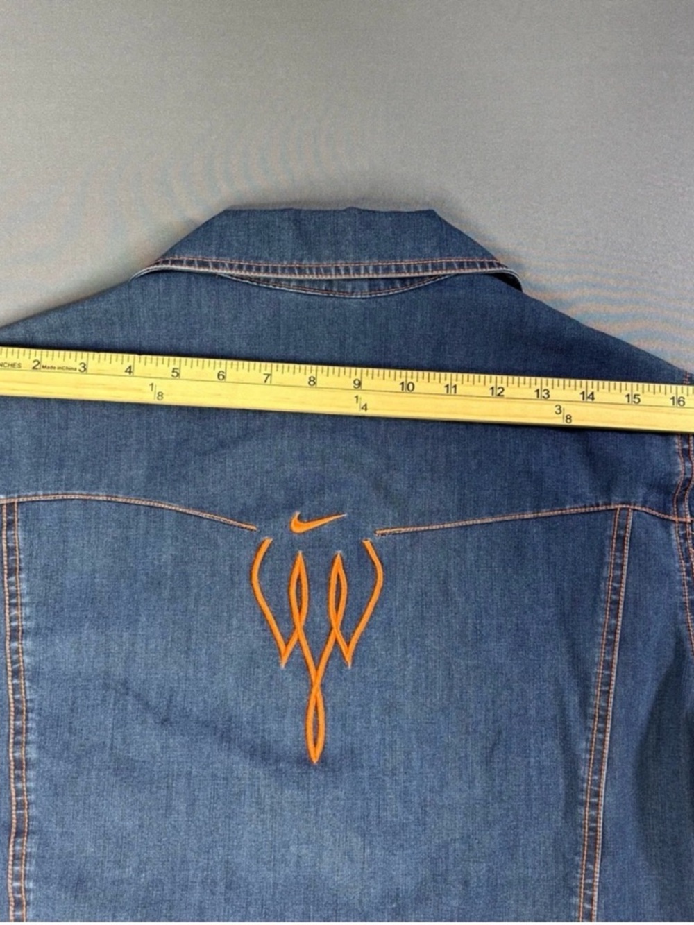 Vintage Nike Blue Denim Jacket with Orange Accents - Picture 5 of 10